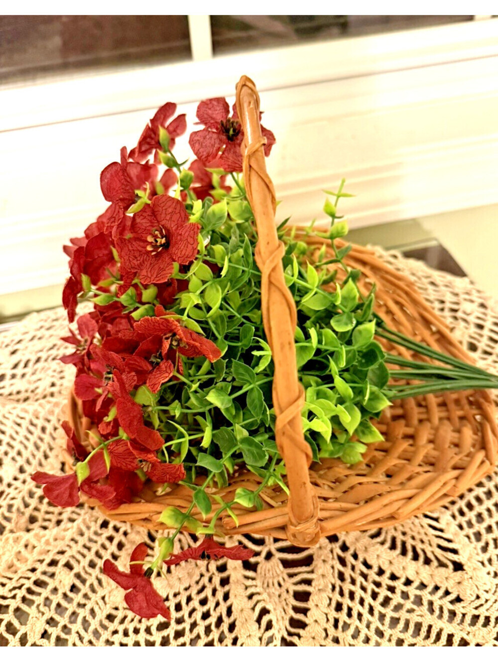 Vintage Woven Wicker Cottage Gathering Flower Basket 8” French Cottage Core